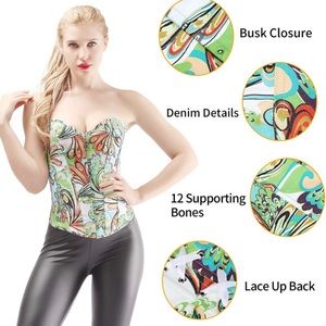 🔥 Vibrant White Multicolored Print Corset